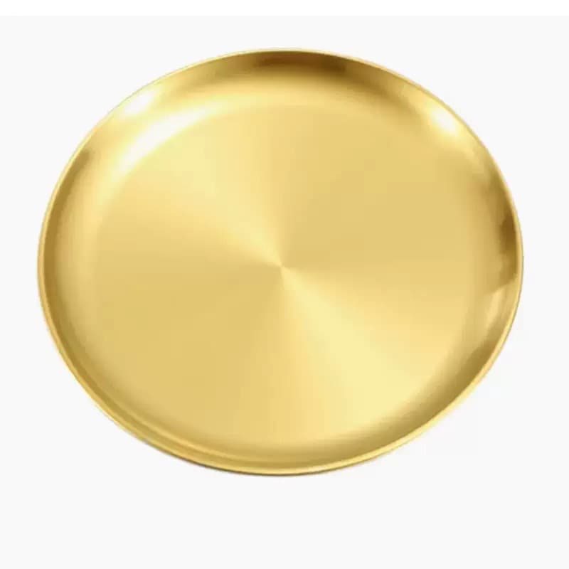 Source Factory Stainless Steel Korean BBQ Round Tray Ins Cafe Tray Home Restaurant Self-Service Shallow Plate