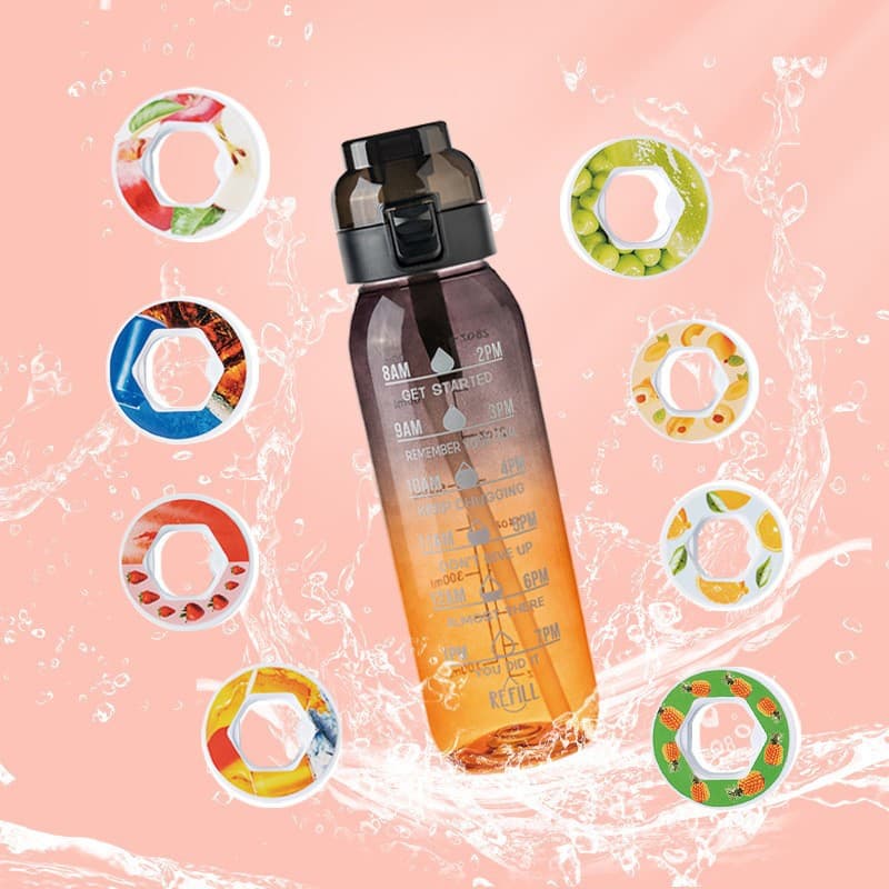 One Cup 8 Rings 2025 Amazon Hot-Selling 1000ml Scented Cup, Playful Water Cup, Sports Water Bottle with Straw