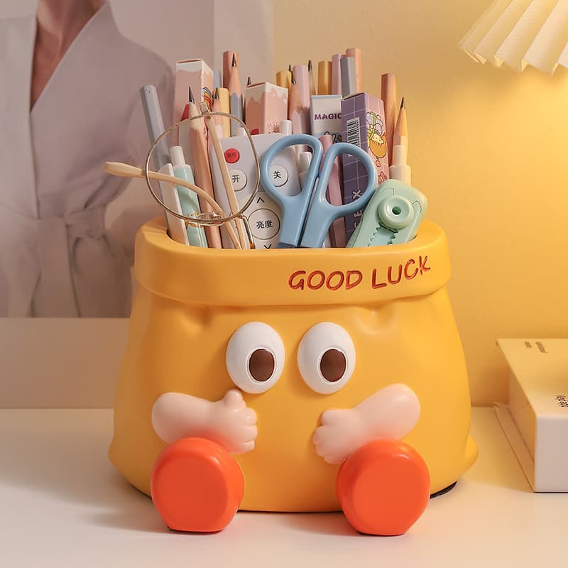 Cute Cartoon Paper Bag Storage Ornament Large Capacity Pen Holder, Office Desk Decoration Creative Birthday Gift