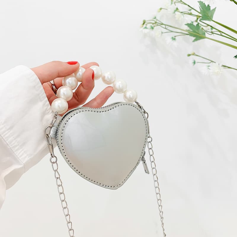 Korean Style Mini Heart Shaped Pearl Handbag Single Shoulder Crossbody Lipstick Coin Purse Urban Minimalist Shell Bag Zipper Opening