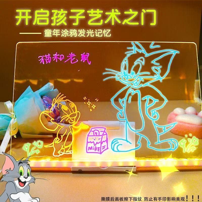 Cross-border Erasable Hand-drawn DIY Glowing Drawing Board Acrylic Fluorescent Message Board Night Light Ambient Light Kids Toy