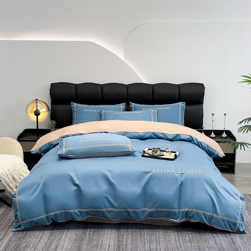 New High-End Solid Color 4-Piece Set, Pure Cotton Washed Cotton Embroidered Bedding, 3-4 Piece Set Wholesale