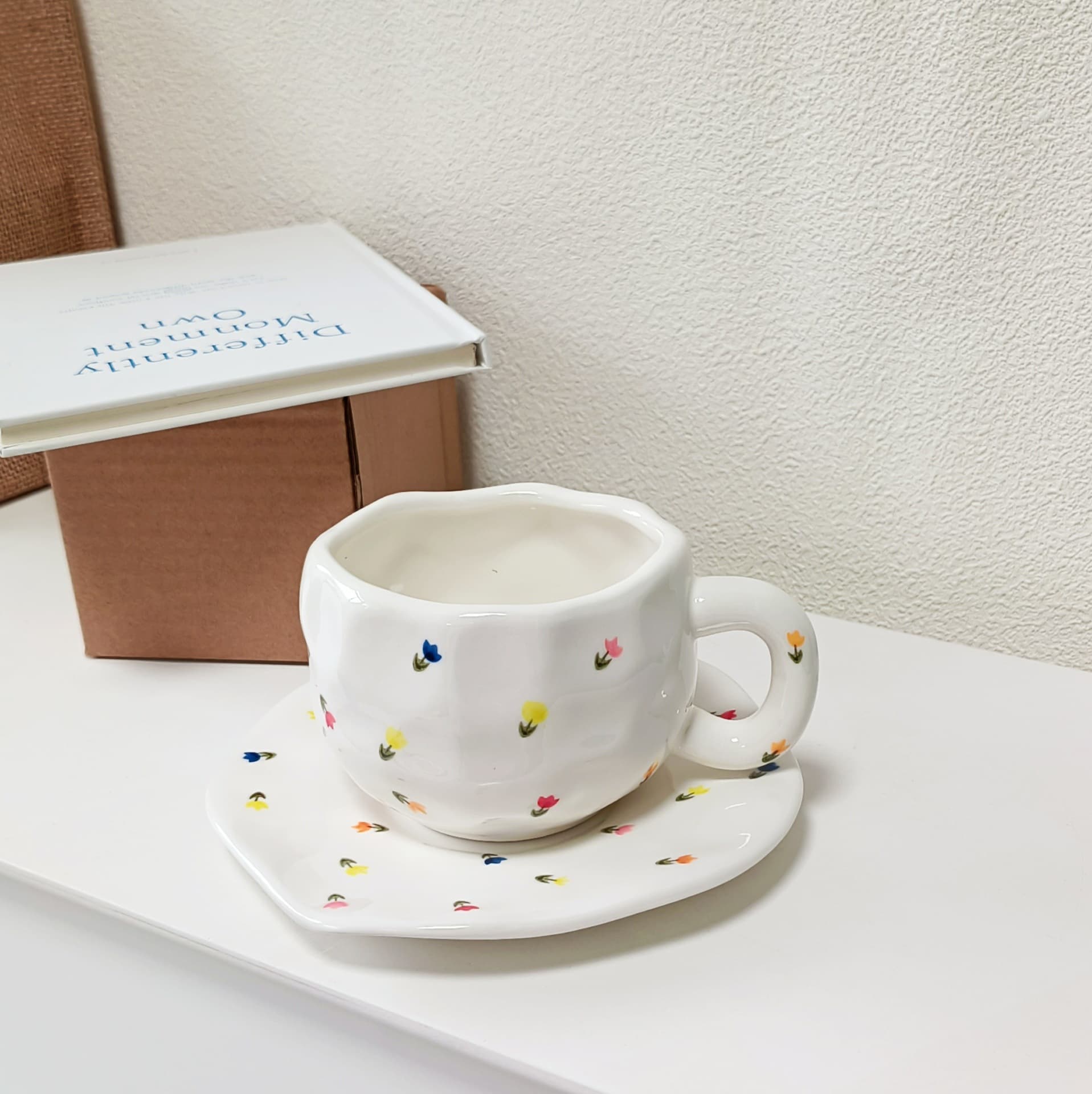 Cute Handmade Cup and Saucer Ceramic Coffee Cup High-Aesthetic Afternoon Tea Cup Set Coffee Cup Saucer Cross-Border