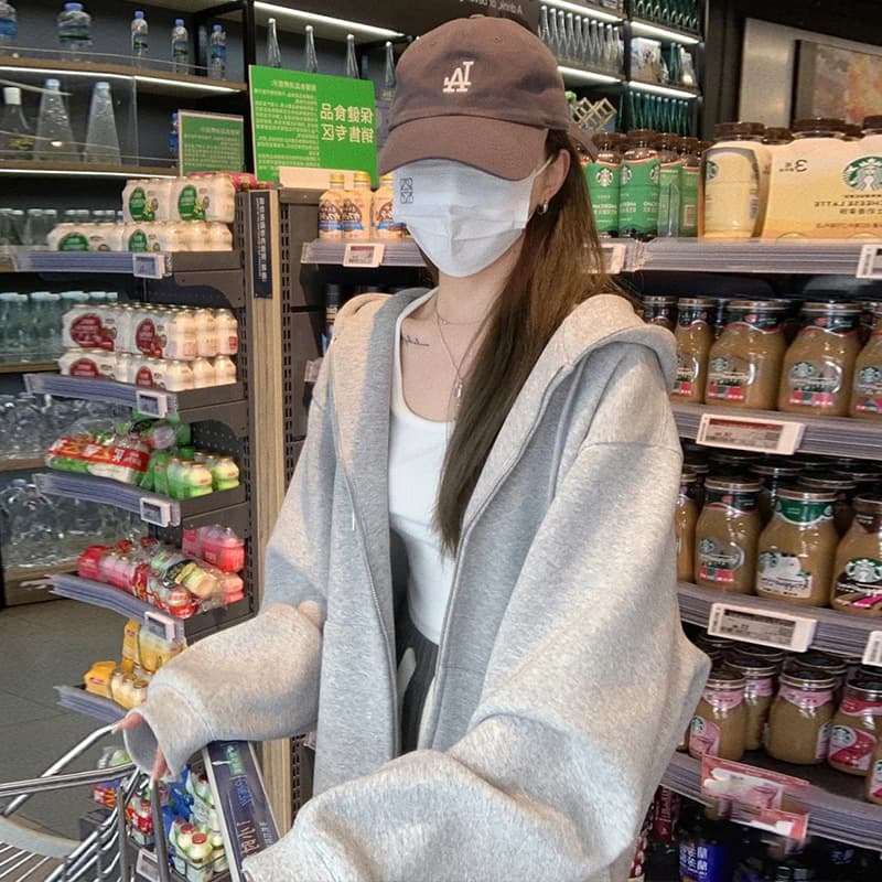 2025 Early Spring New Cardigan Gray Jacket Women Zip-up Thin Hoodie Casual Top Spring Autumn Sweatshirt