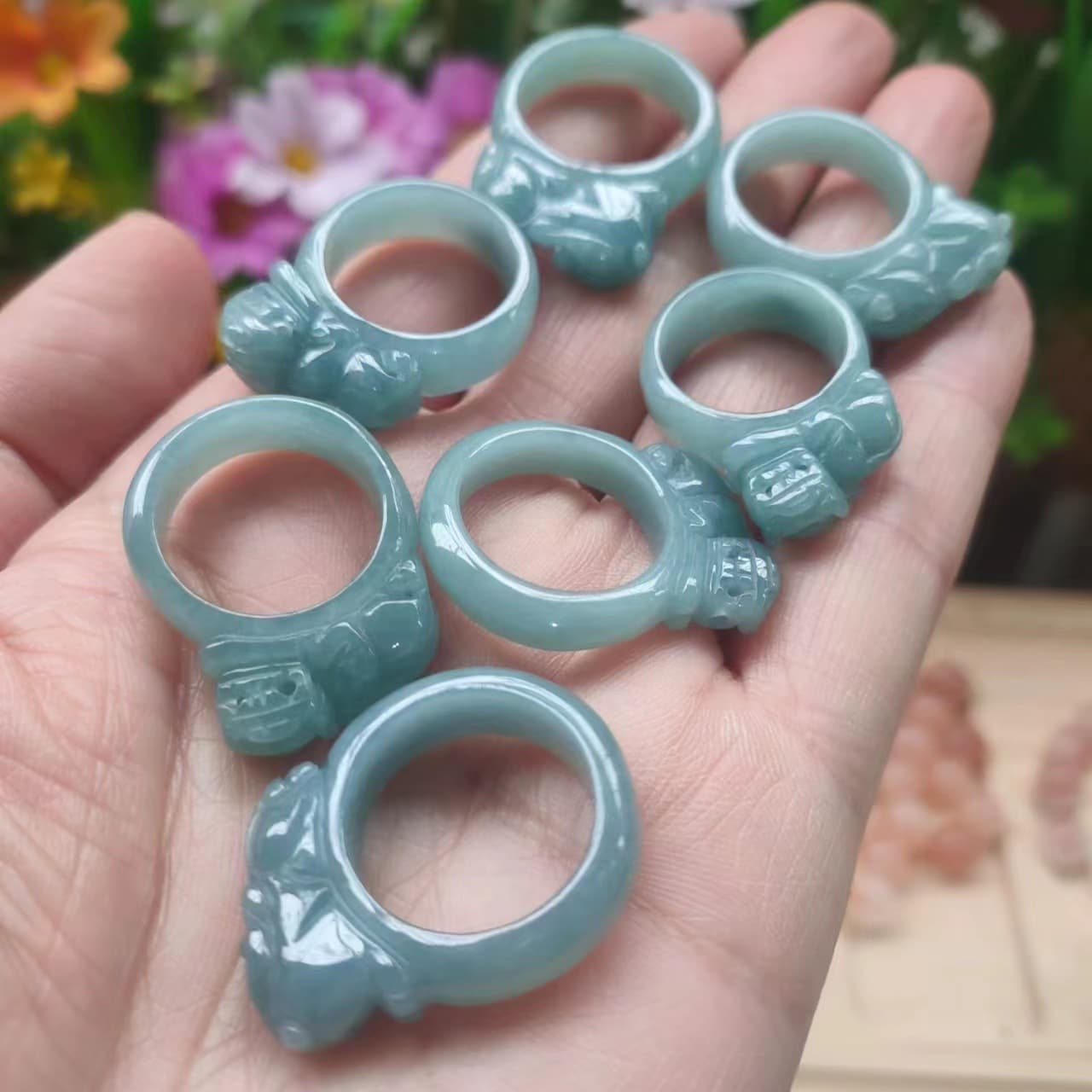Natural jade A-grade ring, blue water jade ring, jade jade ring, jade ring for men and women, accessories