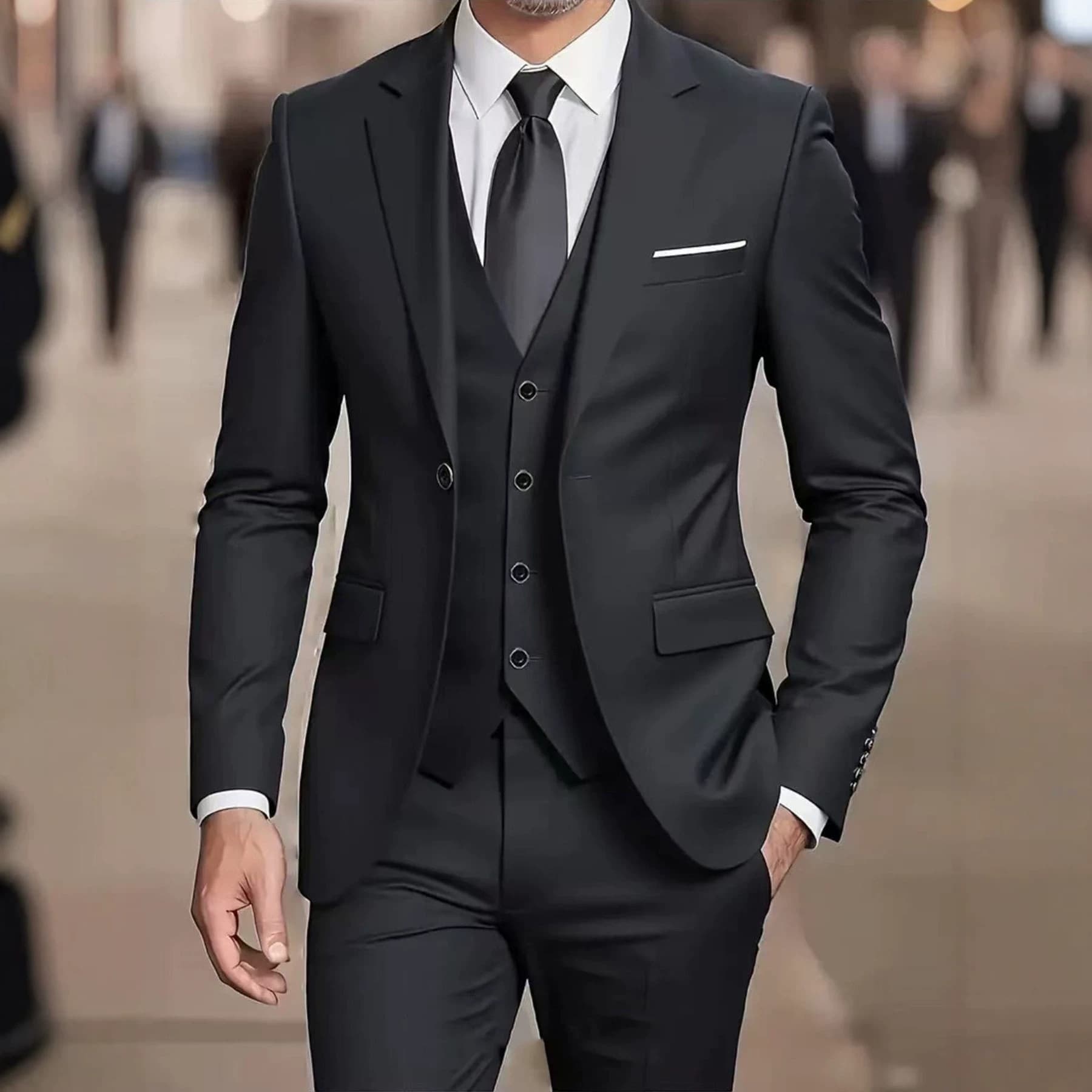 European and American Cross-Border Men's Suit Set Wedding Host Business Three-Piece Slim Fit Formal Suit