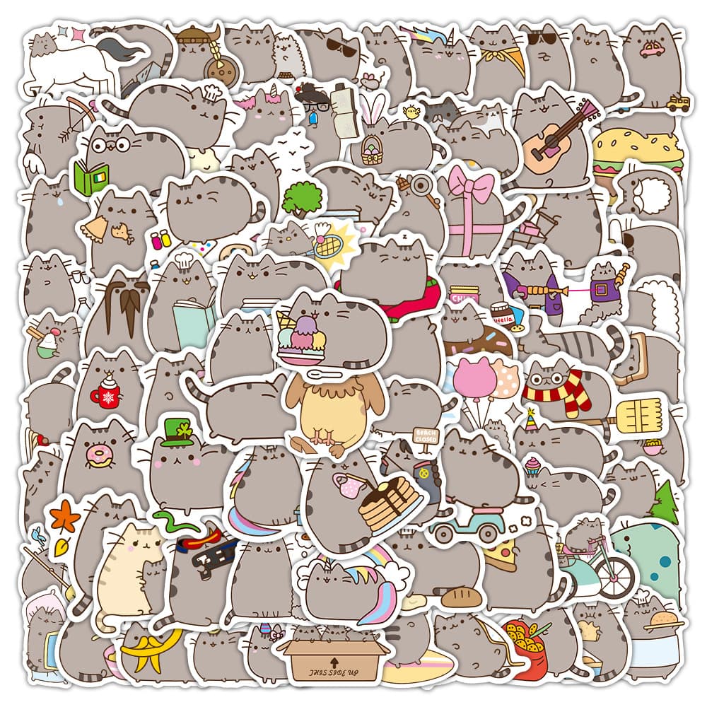 100-Piece Pusheen Cartoon Doodle Stickers for Luggage and Notebooks, Cross-Border Wholesale Decorative Stickers