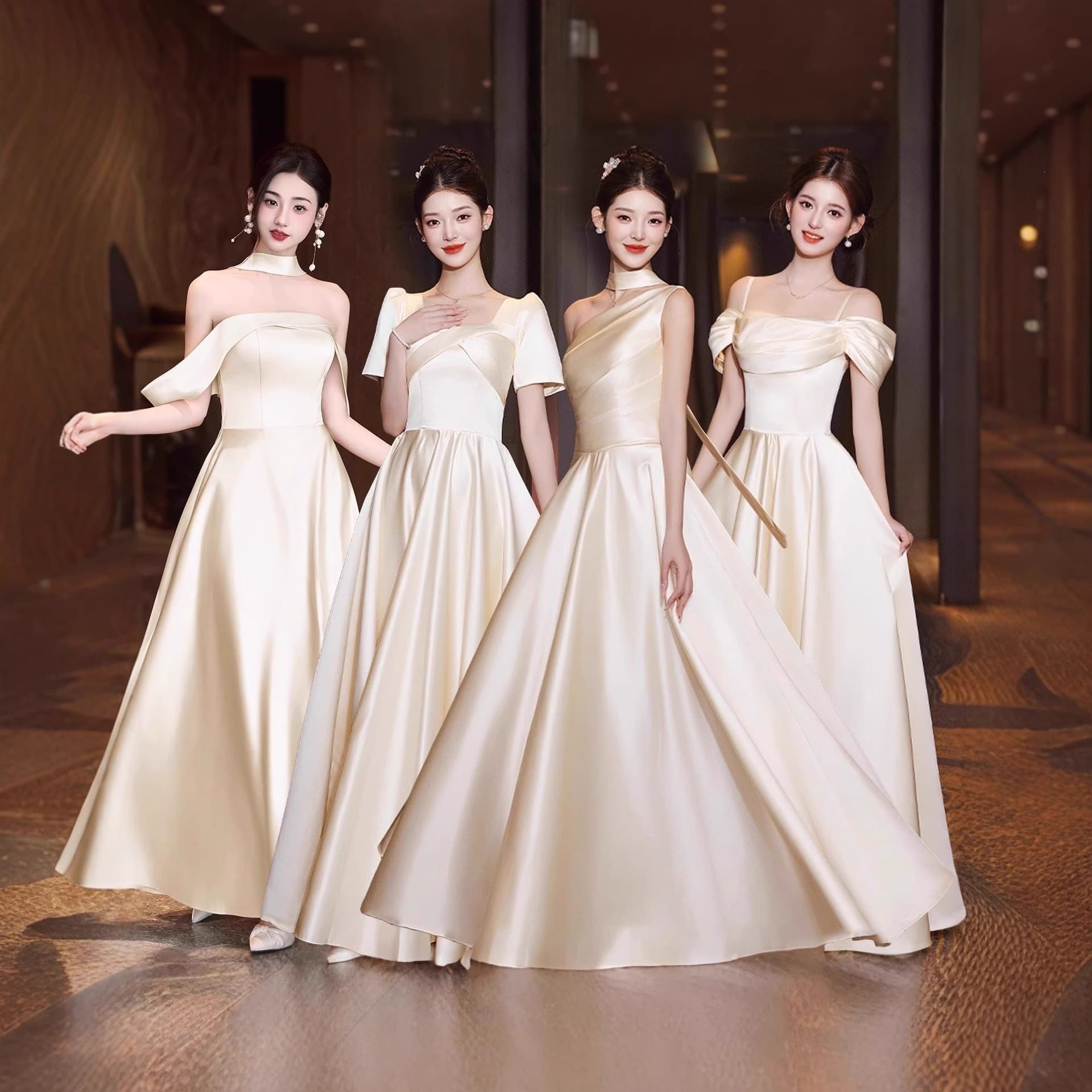 Bridesmaid Dress 2026 New Fall/Winter Champagne Sisterhood Evening Gown Long Dress Women High-End Sense Niche Wearable Daily