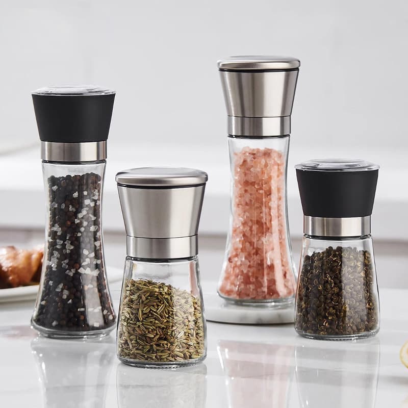 Cross-border Pepper Grinder Kitchen Tool Glass Seasoning Bottle Manual 304 Stainless Steel Pepper Grinding Bottle