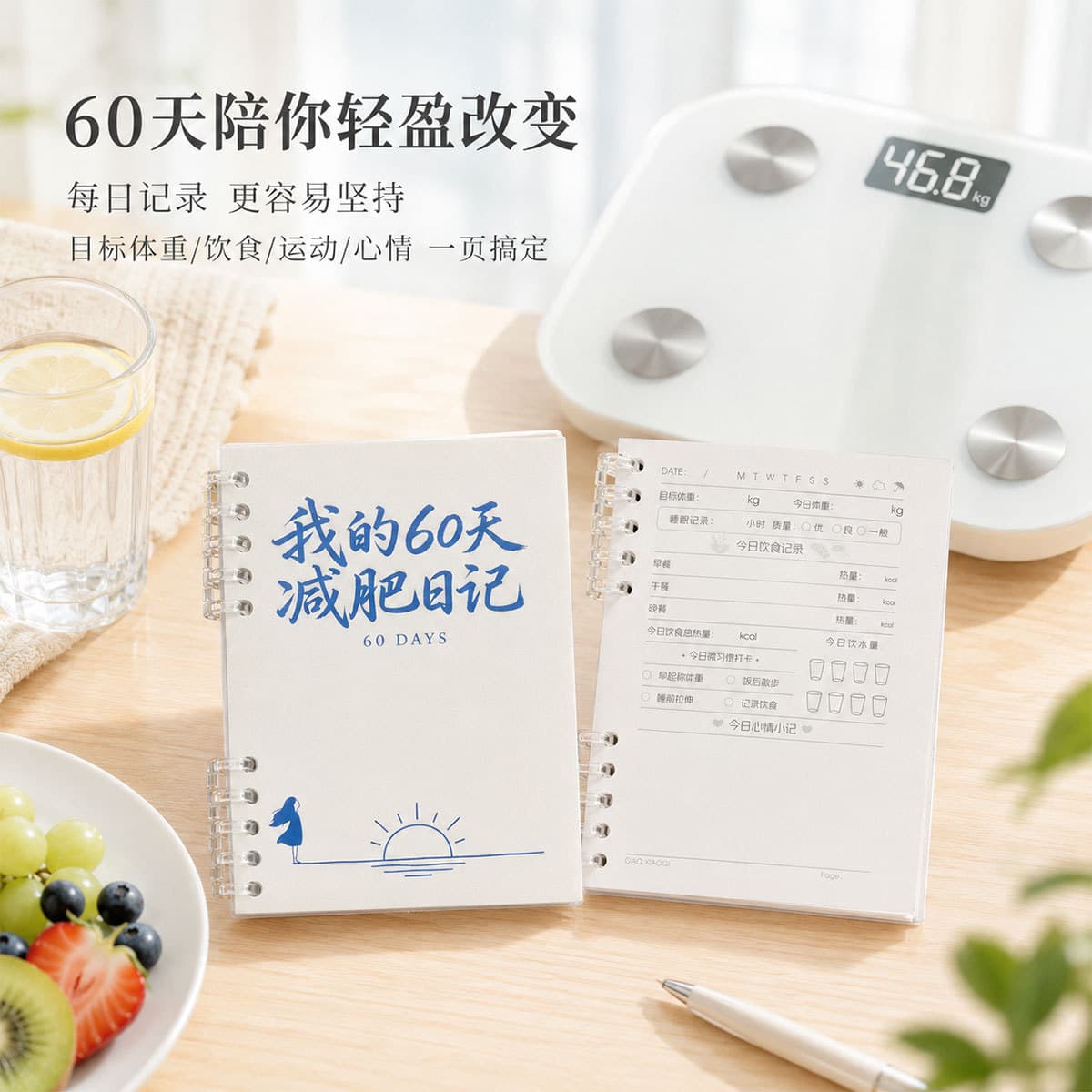My 60-Day Weight Loss Diary Loose-Leaf Notebook, Portable Weight Loss and Calorie Tracking Journal for Diet and Exercise