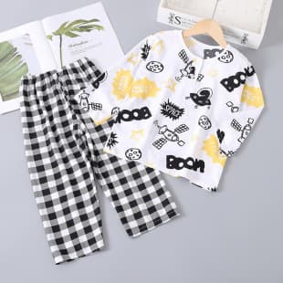 Children's Pajamas Summer Thin Cotton Silk Set Long Sleeve Kids Boys Air-Conditioned Clothing Baby Cotton Silk Girls Loungewear