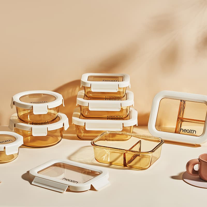 Yushang Tea Color Glass Food Storage Container, Microwave-Safe, Heat-Resistant, Glass Lunch Box, Detachable