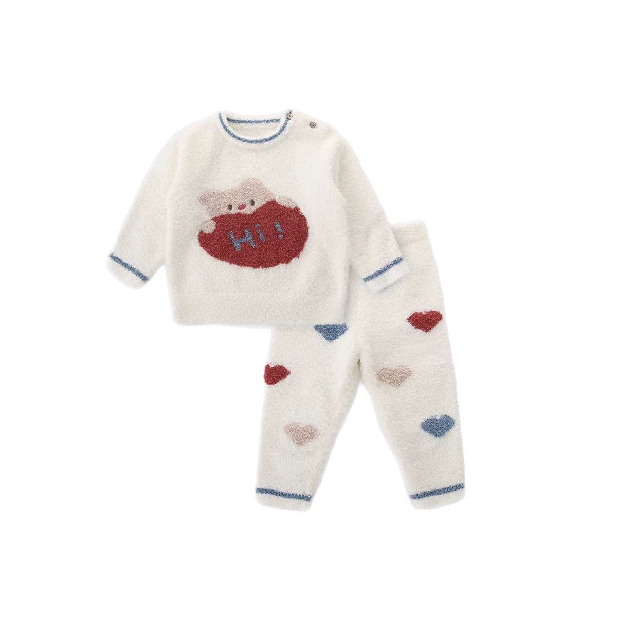 [Half Fleece] Baby Pajama Set Winter Warm Homewear Wearable Knitted Cartoon Outfit
