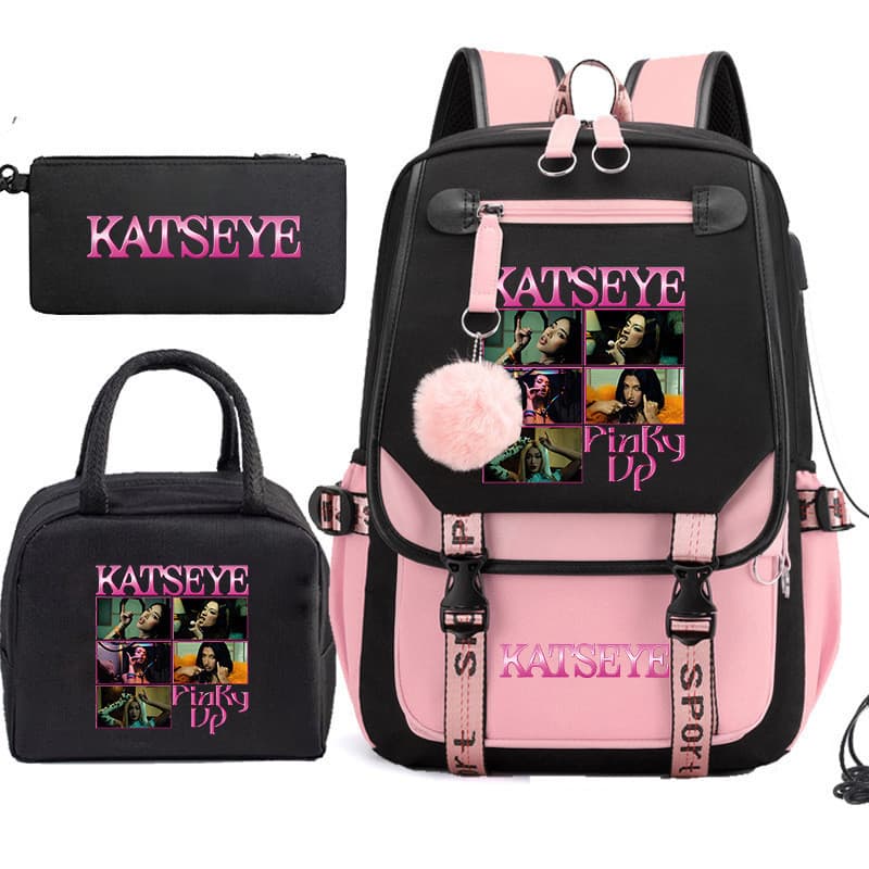 Katseye girl group peripheral new school bag three-piece set with color matching large capacity backpack pencil bag lunch bag set
