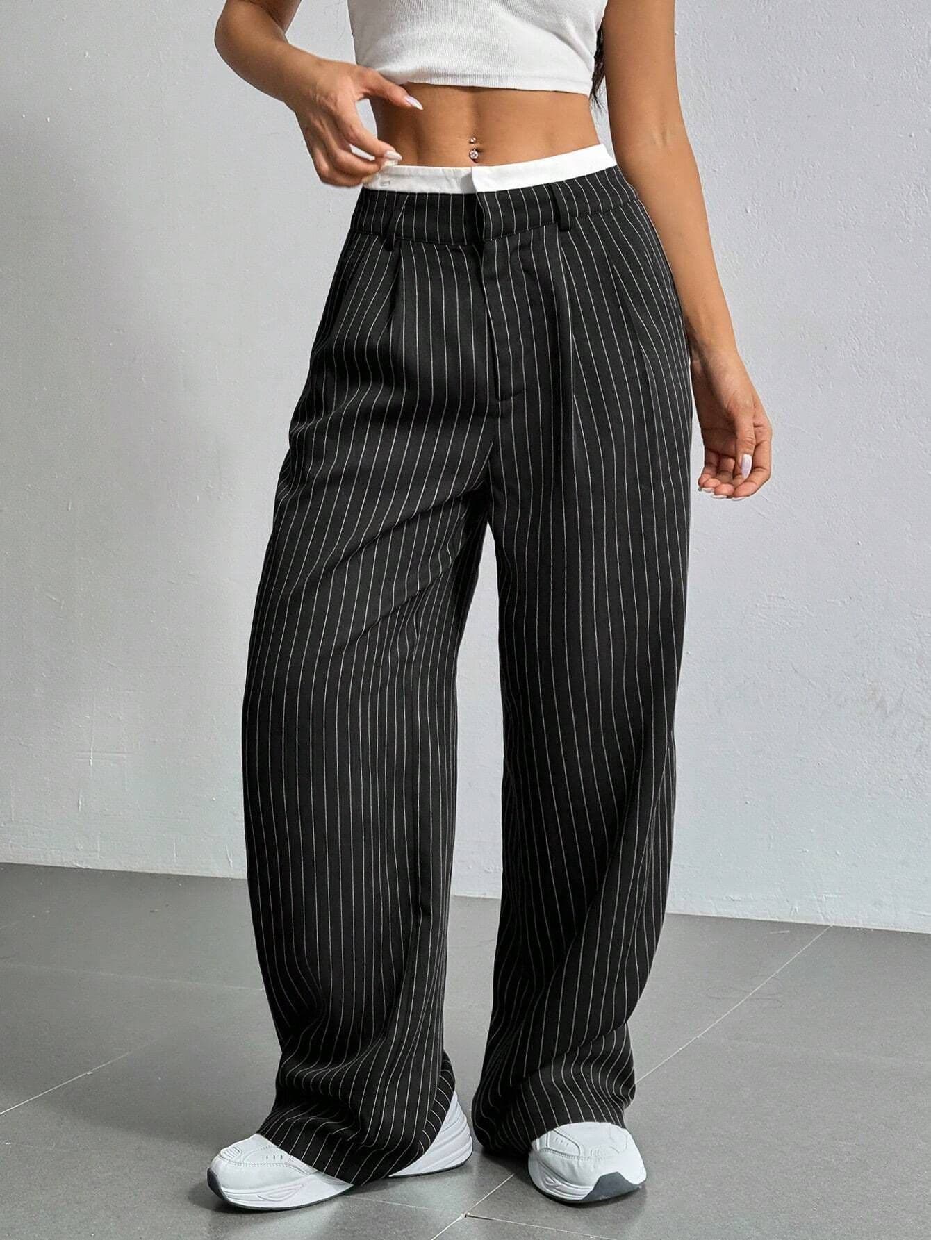 2025 European and American New High-Waist Draped Stripe Suit Pants for Women, Commuter Versatile Straight-Leg Fashion Casual Trousers