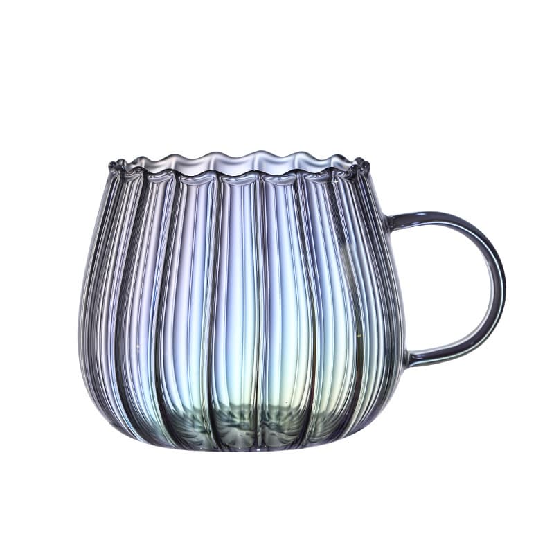 Ribbed Petal Glass Mug with Handle Pumpkin Cup Milk Oat Tea Cup Office Tea Infuser Glass Cup