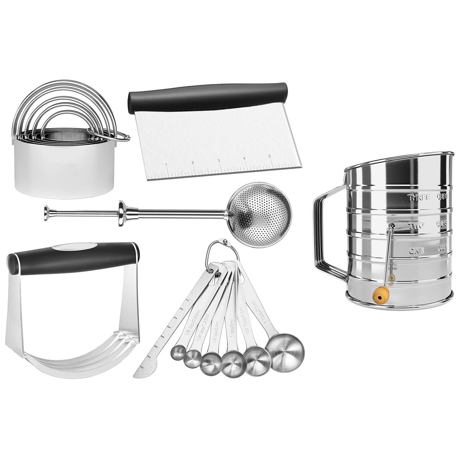 Amazon 5-Piece Stainless Steel Cookie Cutter Set, Dough Cutter, Biscuit Cutter, Flour Sieve, Cookie Cutter