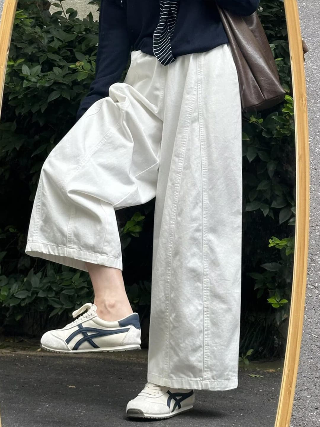 White Balloon Scimitar Pants for Women Summer Korean Lazy Style Casual Nine-Point Pants Loose Fit Slimming Wide Leg Pants
