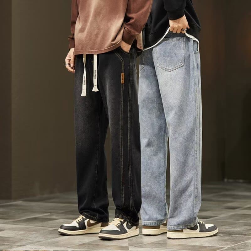 Spring American High Street Denim Jeans for Men Loose Straight Leg New Spring Autumn Casual Baggy Floor-Length Wide Leg Pants 2025