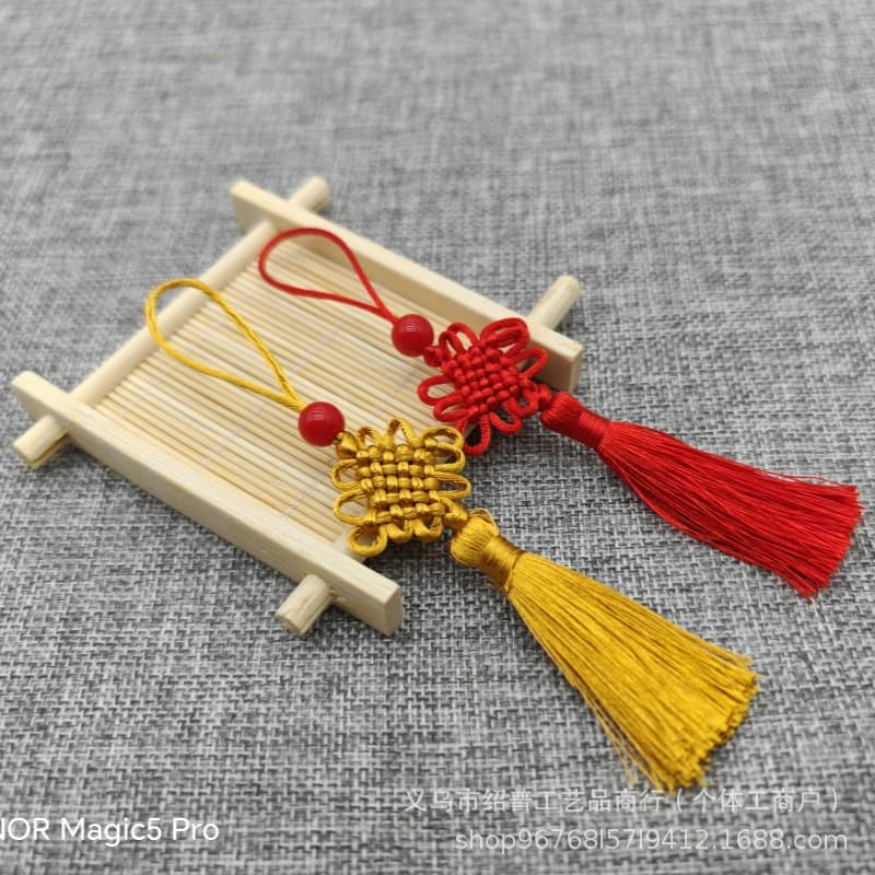 No. 7 Cord 6-Loop Small Chinese Knot Tassel Fringe Bookmark USB Drive Square Victory Knot Hanging Tassel Small Handmade Chinese Style Pendant