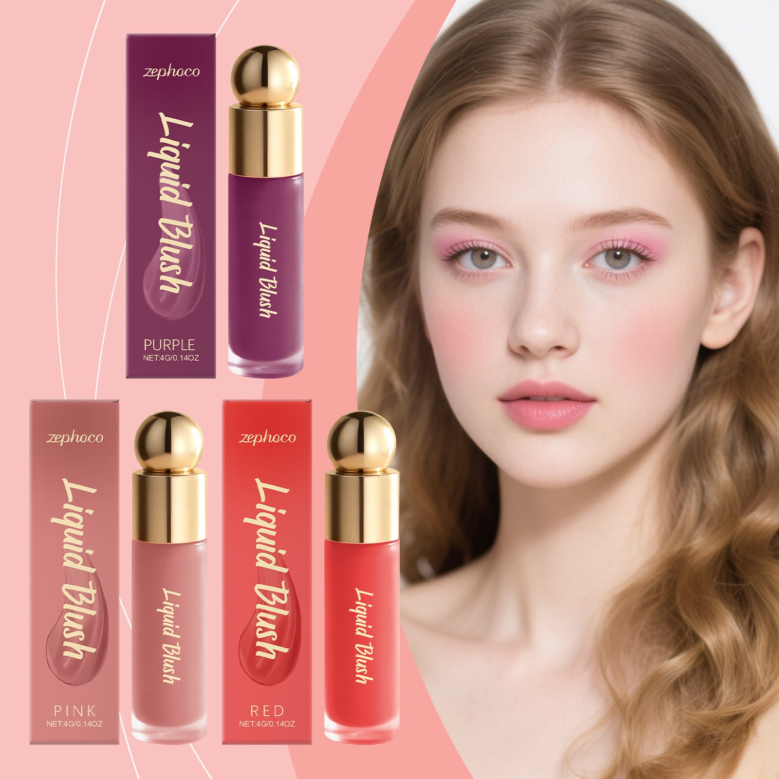 Zephoco Liquid Blush (Purple) - Purple Blush for Atmospheric Makeup, Easy to Blend and High Pigment Cheek Color
