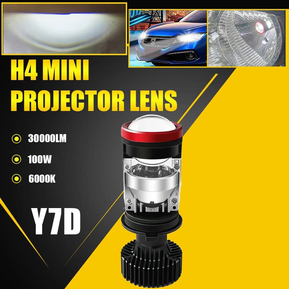 Y7 Car LED Headlight H4 Lens Ultra-Bright Cutoff Line Focused High/Low Beam Integrated LED Auto Headlamp Cross-Border Best Seller