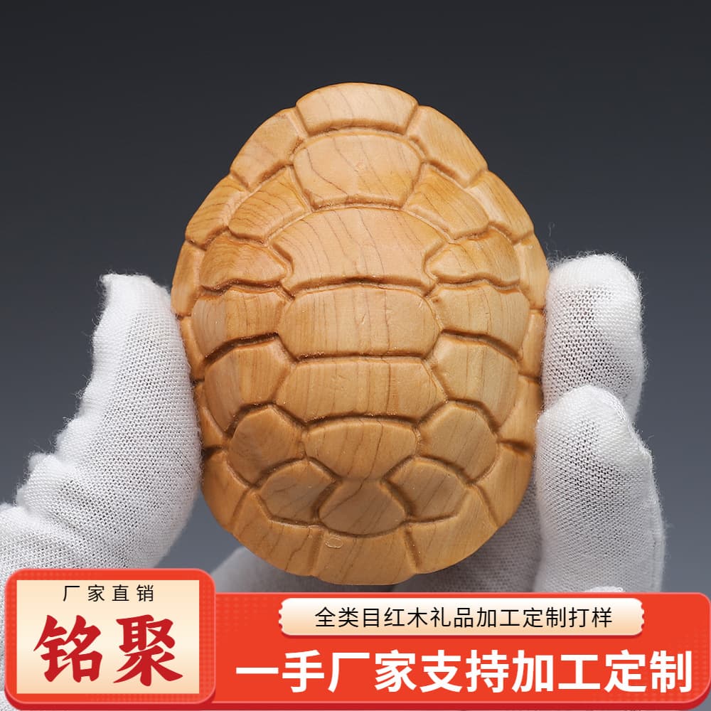 Mingju Yabai Wood Carving "Wealth Dominates the World" Handheld Piece Turtle Shell Solid Wood Carving Portable Collectible Animal Craft