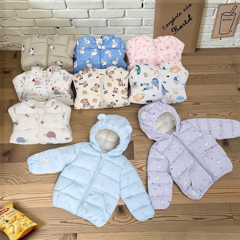 Children's Winter New Cartoon Kids Down Cotton Coat Boys Girls Floral Ear Jacket