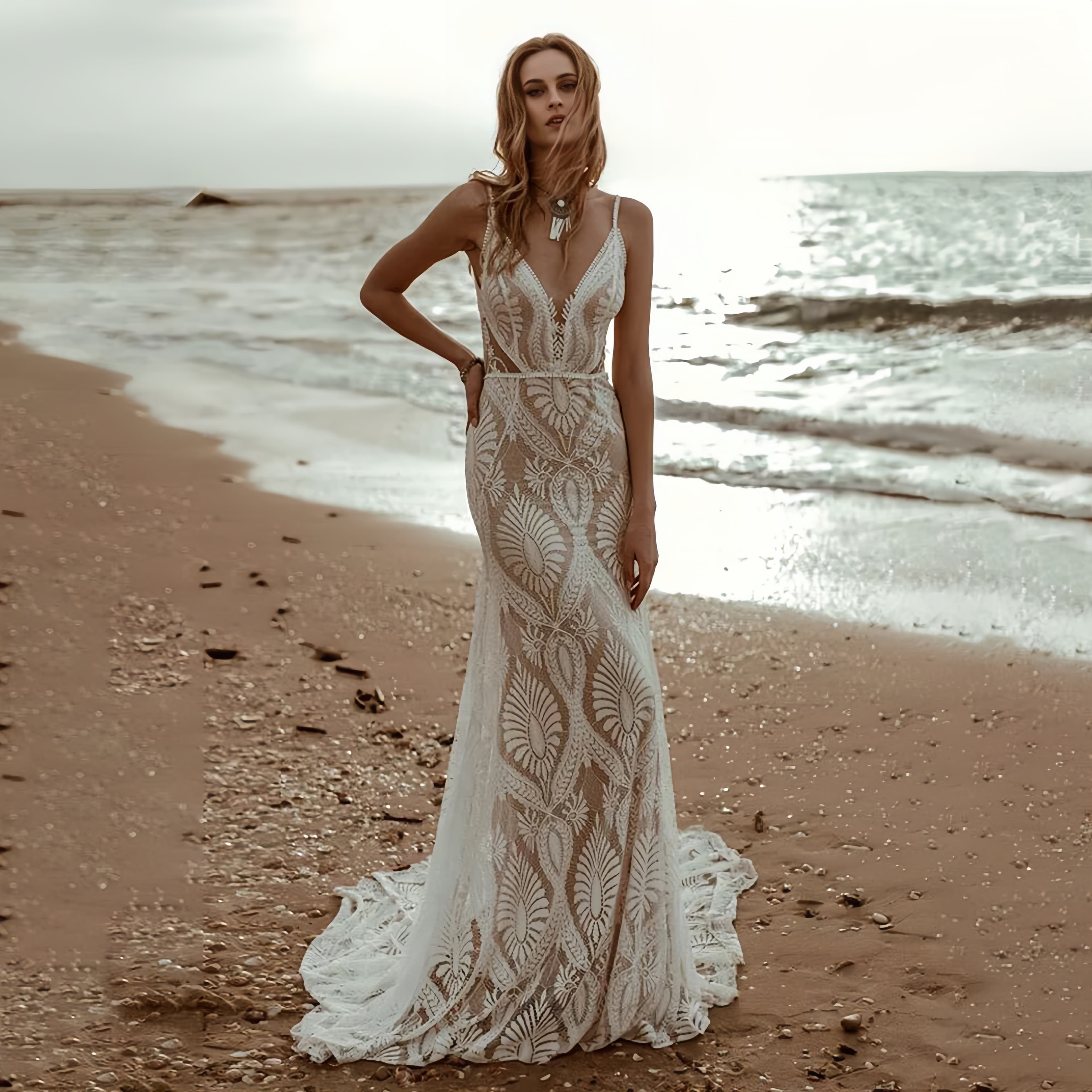 European and American Foreign Trade Amazon AliExpress Sexy Lace V-Neck Fishtail Wedding Dress 2026 Halter Sleeveless Backless Wedding Dress