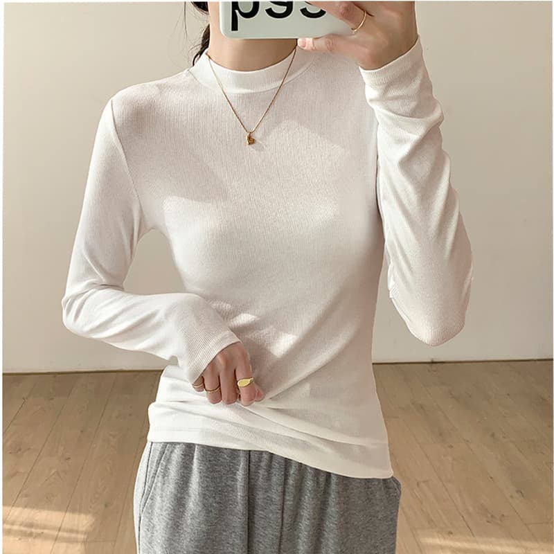 Autumn Winter New Plus Size Long Sleeve Women's T-shirt Inner Wear Versatile Base Layer Top Slim Fit Stand Collar Design