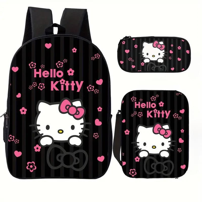 Cross-border anime Kuromi three-piece set cinnamon dog KT cat cartoon primary and secondary school student school bag children's backpack