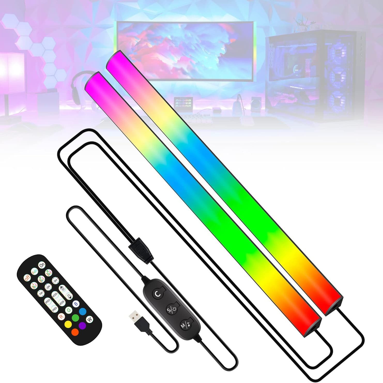 Gaming RGB USB Monitor Light Bar with LED Music Sync Ambient Light, 7-Color Computer Pickup Light