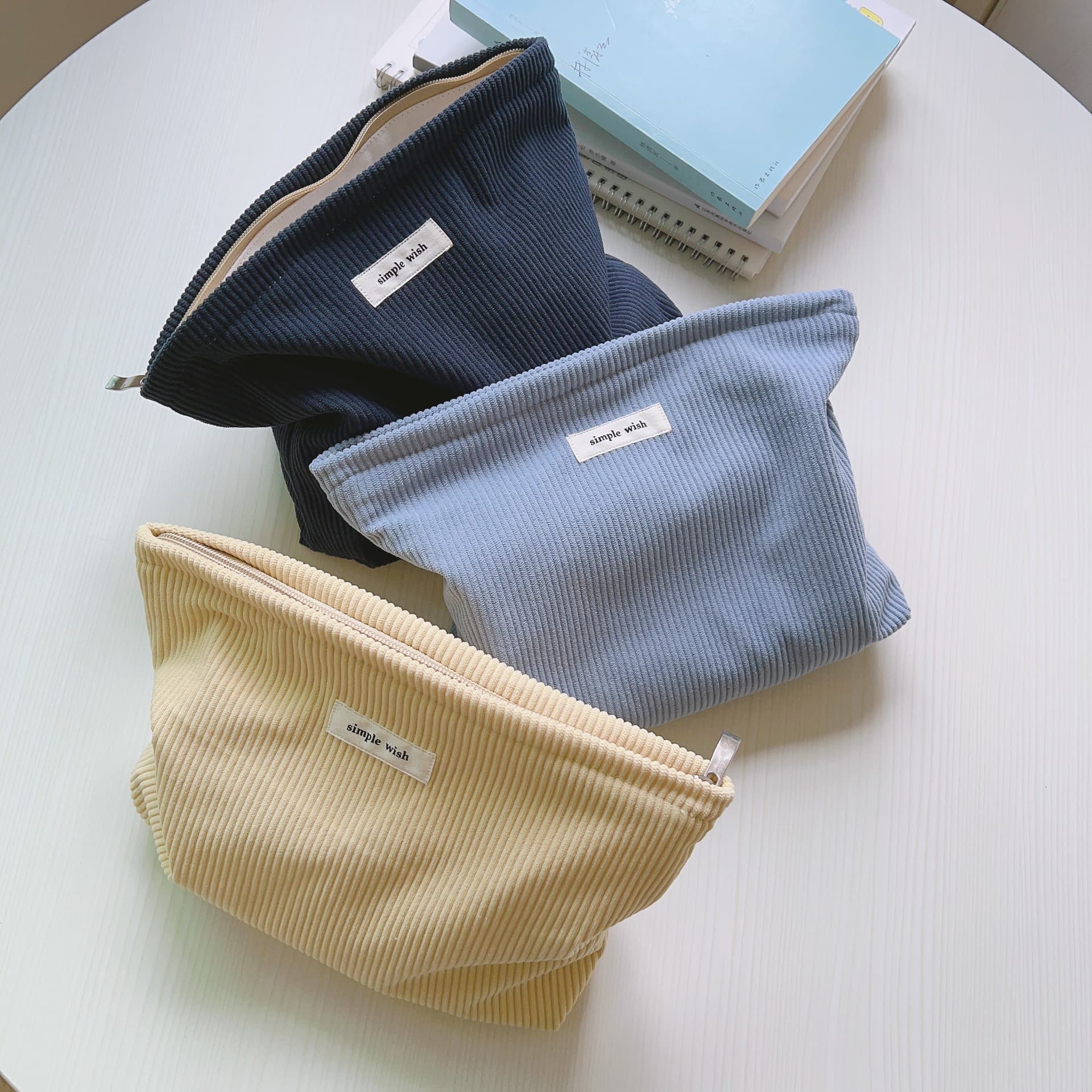 [Suxi Cloth Bag] Artistic Simple Solid Color Corduroy Cosmetic Bag Clutch Storage Bag Medium Bag