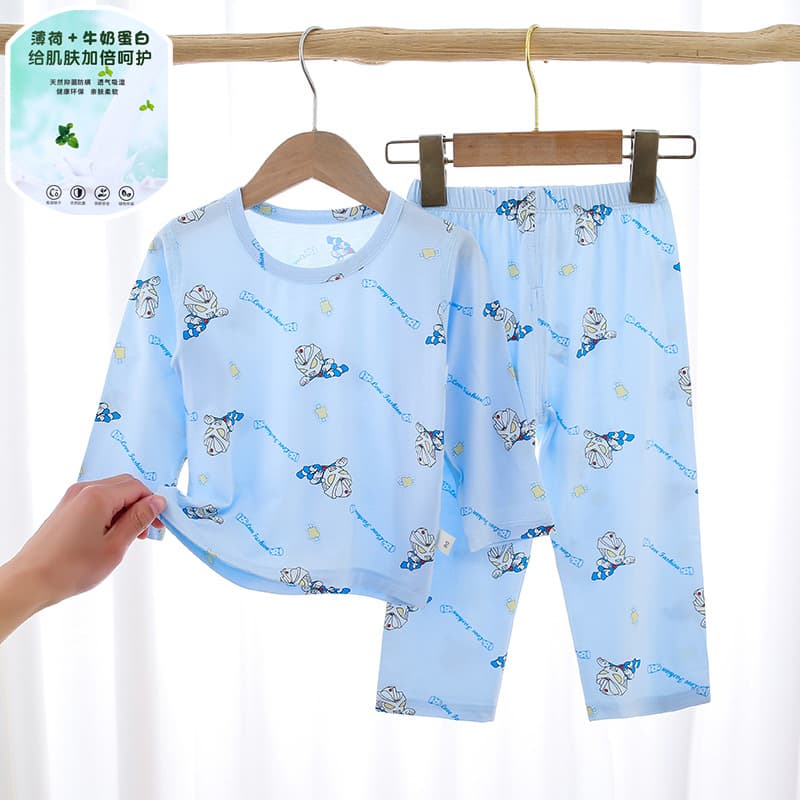 Summer Children's Pajamas Boys Girls Long Sleeve Air Conditioning Clothes Loungewear Anyang Children's Clothing Moisture Wicking Baby