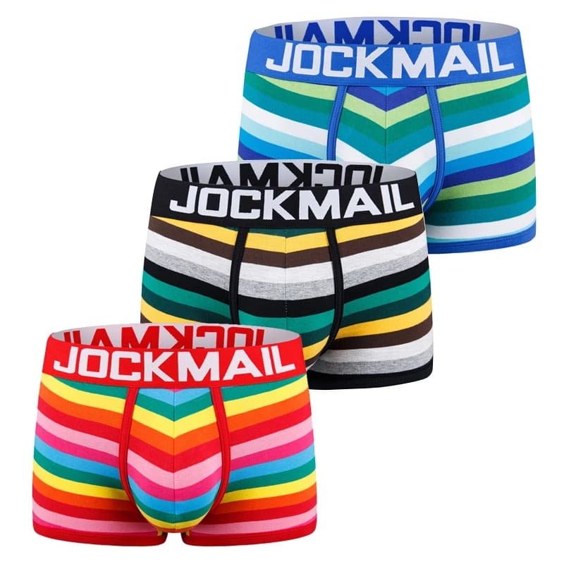JOCKMAIL Men's Boxer Shorts Cotton Rainbow Stripes Breathable Comfortable Low Waist Briefs Suitable for Couples