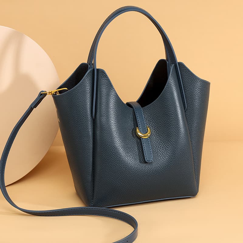 Cross-border genuine leather women's bag soft leather texture versatile shoulder bag large capacity hand bucket bag women's pebbled crossbody bag