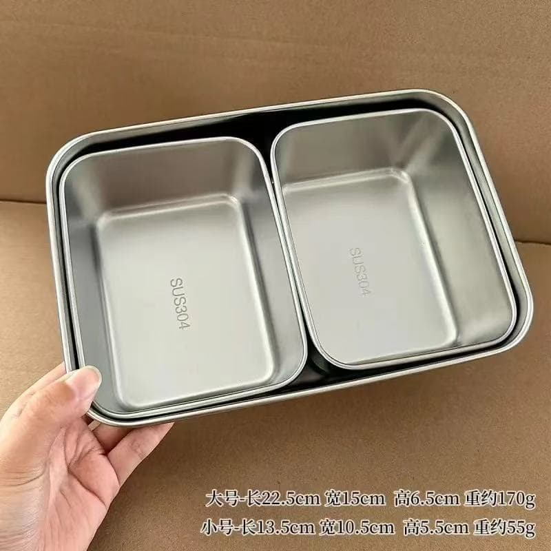 304 Stainless Steel Food Prep Tray with Lid, Hot Pot Side Dish Container, Food-Grade Kitchen Storage Box, Steamer & Baking Pan, Home Use