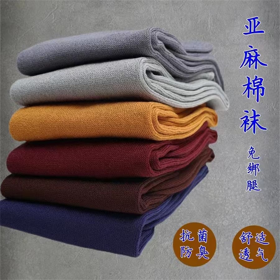 No-Tie Linen Antibacterial Cotton Socks, Knitted Monk Socks, Durable Long Tube for Monks, Summer Style Moisture-Wicking Large Socks