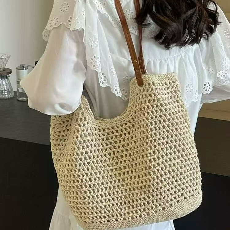 2026 Summer Versatile Single Shoulder Bag, Trendy Lightweight Woven Bag, Large Capacity Beach Vacation Bag