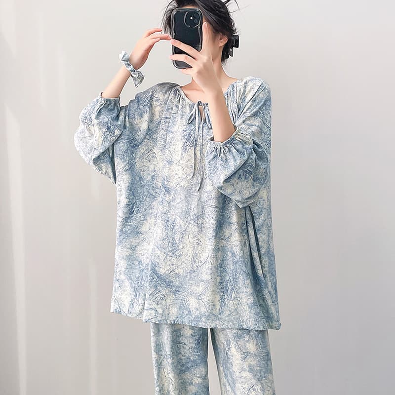 Women's Cotton Silk Pajamas Spring Autumn Long Sleeve Thin Vintage Homewear Summer Thin Air Conditioning Wear Loose Breathable Set