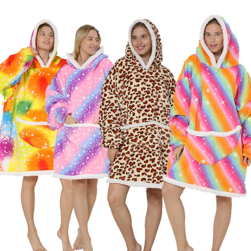 Lazy Blanket Composite Lamb Velvet Pullover Flannel Sweatshirt TV Blanket Hooded Lazy Clothes Outdoor Warm Pajamas