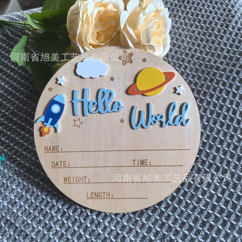 Cross-Best-Selling Hello World Baby Photo Prop Infant Growth Milestone Month Wooden Disc