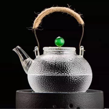 Copper-Handled Glass Teapot with Hoop Handle, Japanese Heat-Resistant Glass Teapot, Hammered Pattern Tea Brewing Pot for Electric Stove