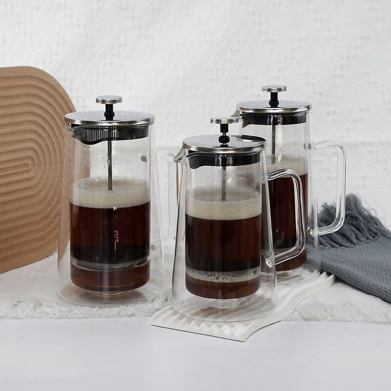 Glass Trapezoid Double-Walled French Press French Pour-over Pot with Fine Mesh Filter and Borosilicate Heat-Resistant Sharing Pot