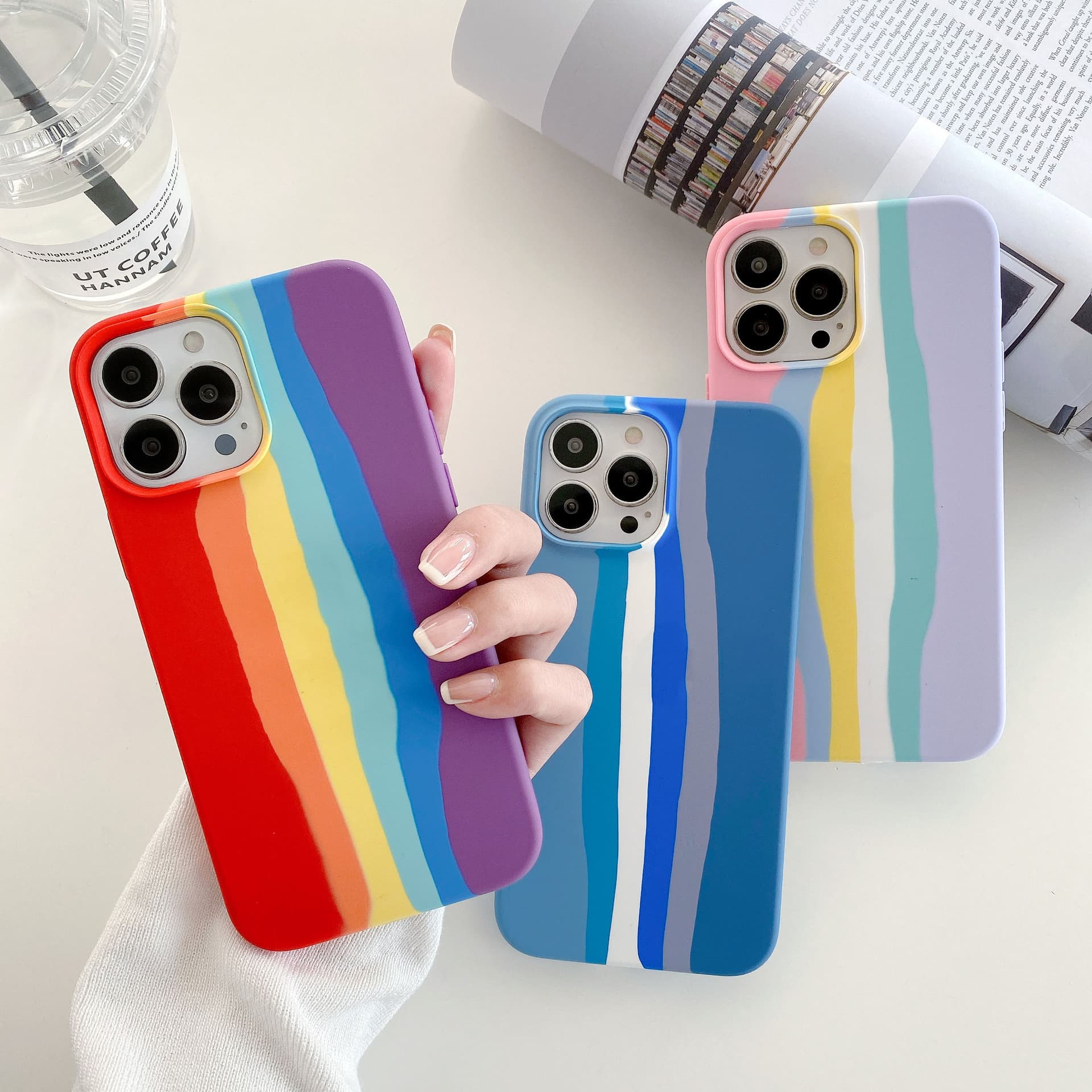 Color Ink Liquid Silicone Case with Logo for Apple iPhone 16 Pro, Cross-Border 14 Pro Full Coverage Protective Cover 15