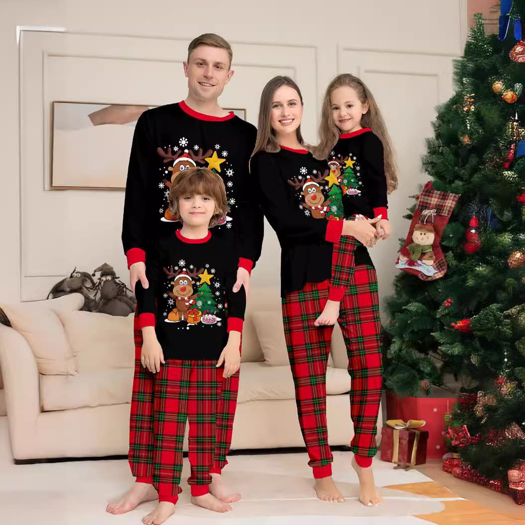 AliExpress Autumn Winter Cartoon Reindeer Letter Christmas Tree Print Parent-child Christmas Set Sibling Pajamas