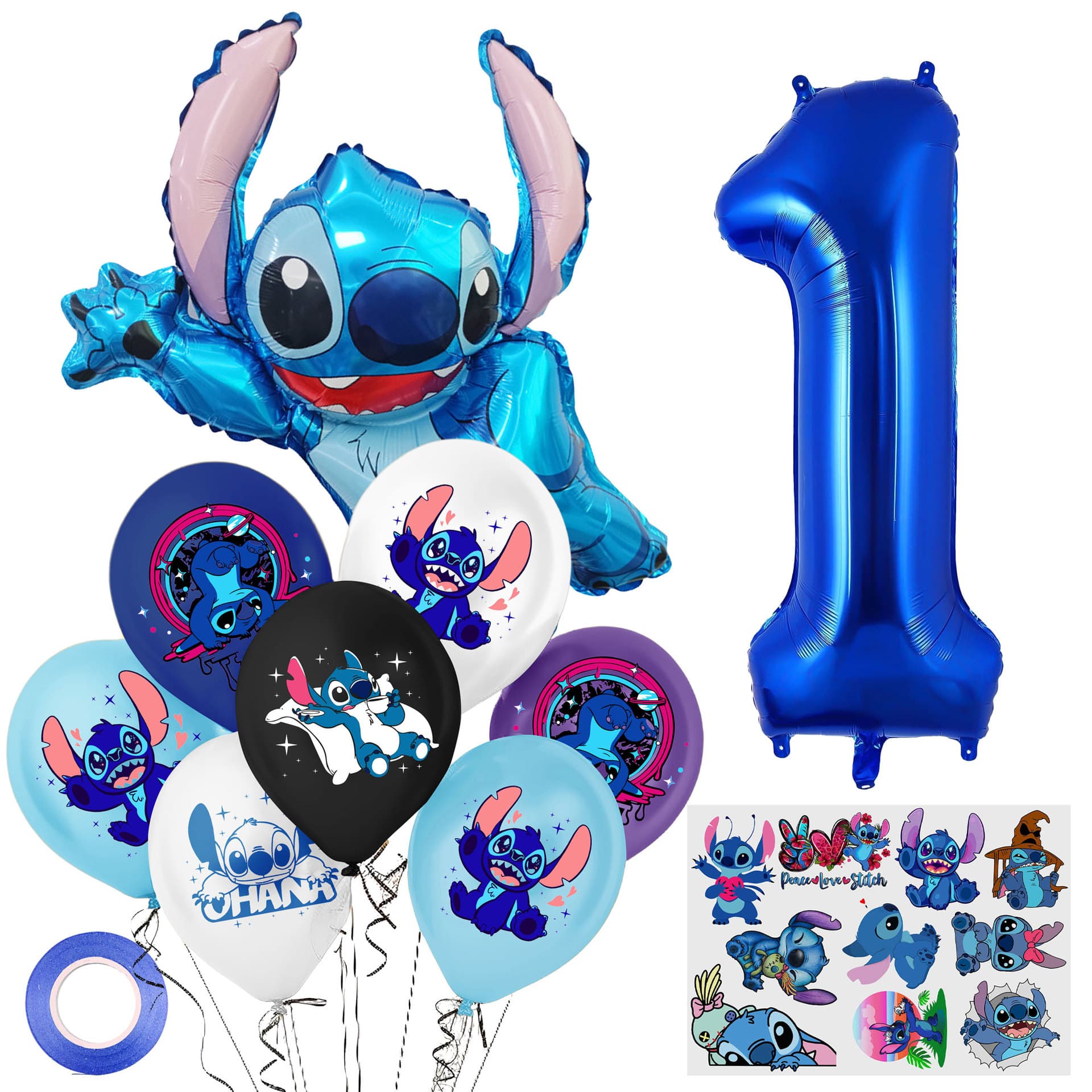 Blue Stitch Latex Balloon Sanrio Cartoon Decoration Aluminum Film Balloon Baby First Birthday Party Arrangement