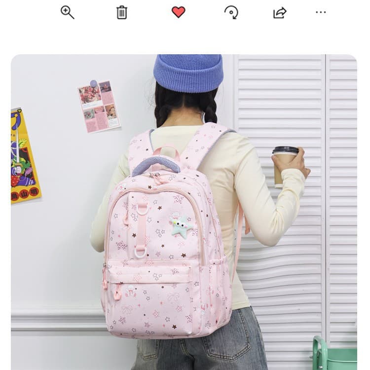 New Girly Star Pattern Large Capacity Commuting Versatile Student Backpack with Pendant