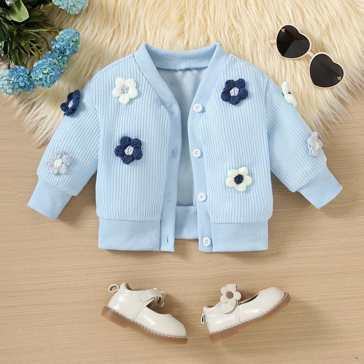 Cross-border popular spring and autumn girls' coats for infants and toddlers versatile three-dimensional applique girls' cute casual cardigan jackets