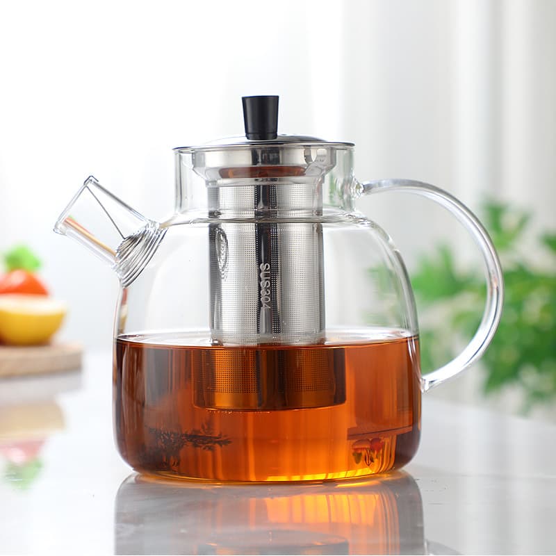 Glass water pitcher set, flame-heatable, large capacity, filtered, thickened cold water jug, juice and tea brewing pot with bamboo lid